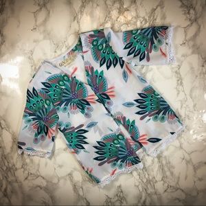 5 FOR 20!!! Gorgeous Peacock Kimono with Lace Trim